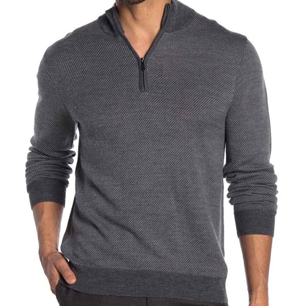 Toscano Mock Neck Quarter Zip Wool Sweater Pullove